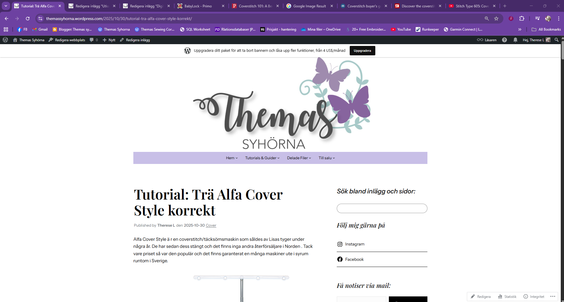Digital föreläsning – Alfa Cover Style, felsökning och täcksöm